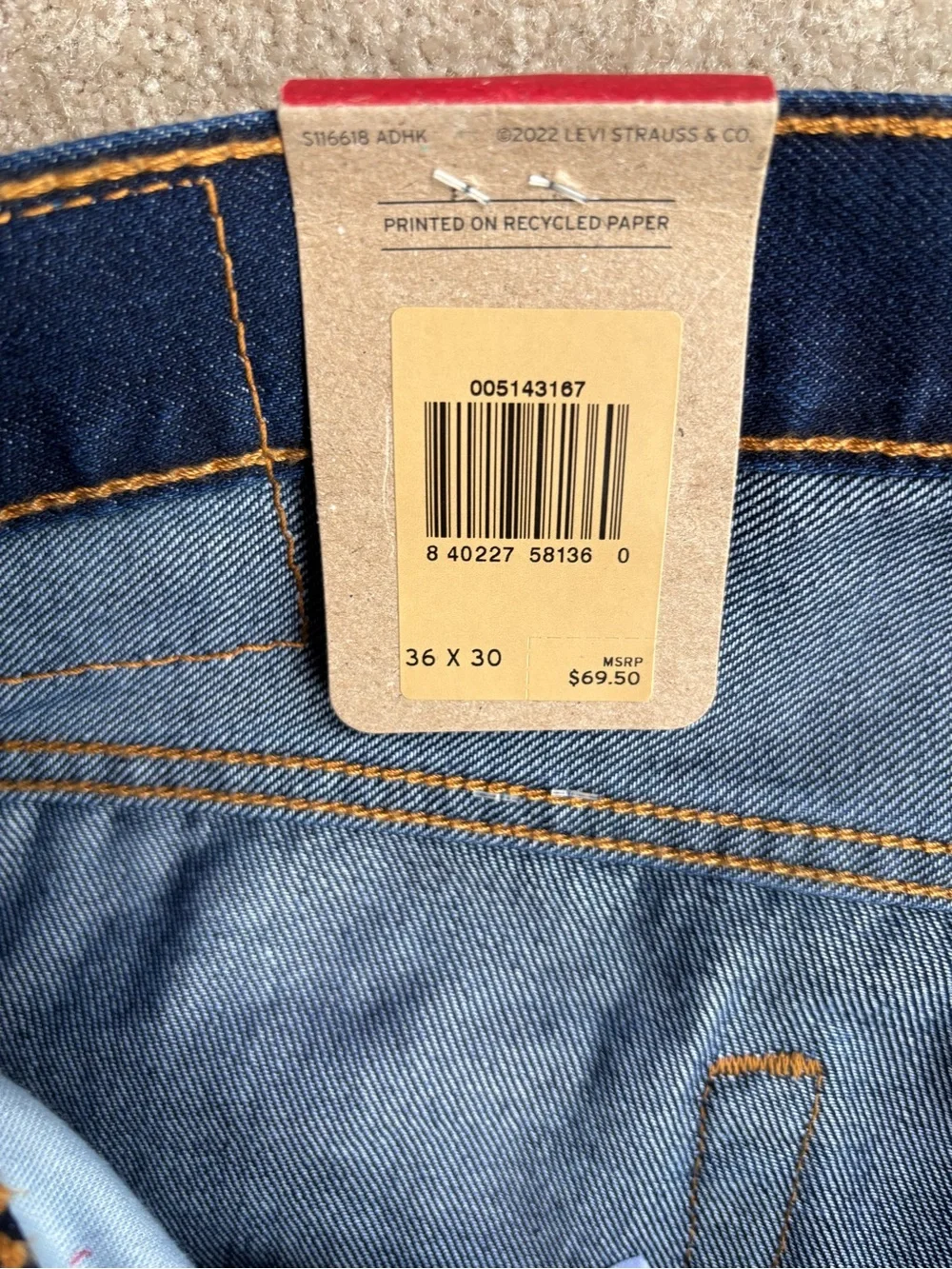 Levi’s 514 Straight Fit Jeans Men’s 36x30 Dark Wash Stretch Denim NWT